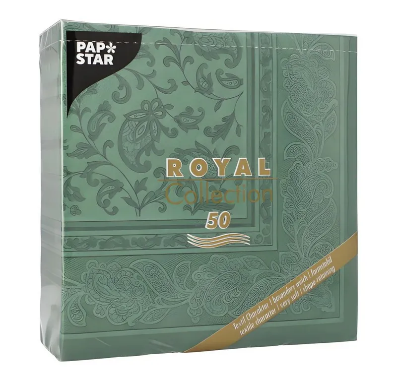 PAPSTAR PAPSTAR Papierserviette 50 x ROYAL Collection 1/4-Falz 40 cm x 40 cm dunkelgrün Ornaments, Grün, – Produktbild 3 von 3
