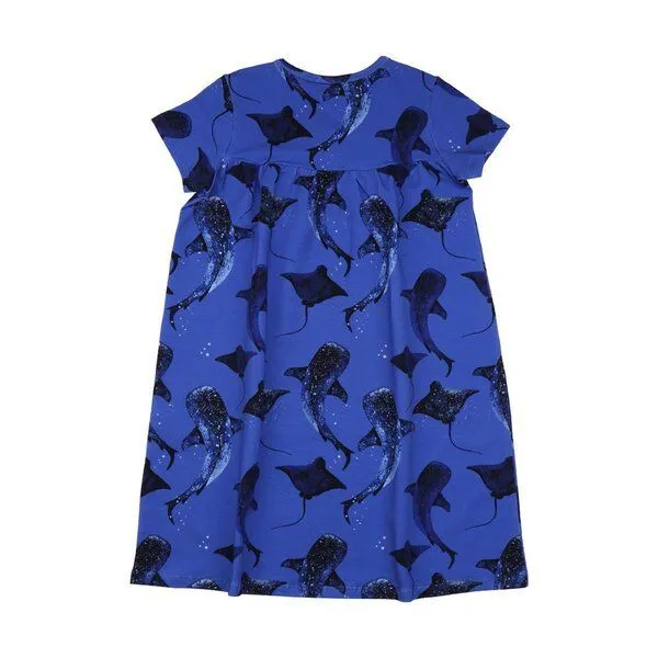 Walkiddy Baby Kleid GOTS zertifiziert Bio-Baumwolle Blau Wal-Print Kurzarm bequem „Wale & Rochen“ – Walkiddy – Produktbild 2 von 3