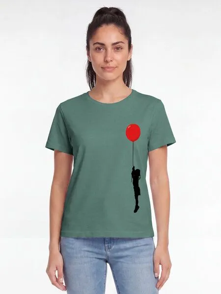 watapparel watapparel T-Shirt Frauen Mädchen mit Luftballon (print), Green bay, – Produktbild 2 von 2