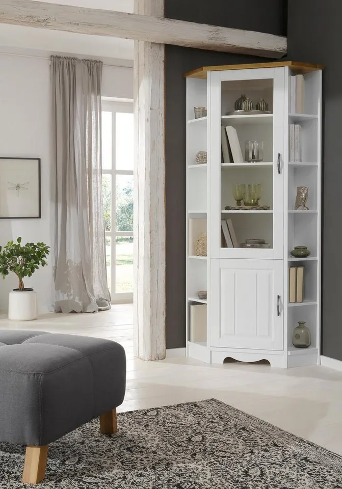 OTTO home Eckvitrine Trinidad Höhe 188 cm, FSC® zertifiziertes Massivholz, Weiß, – Produktbild 2 von 4