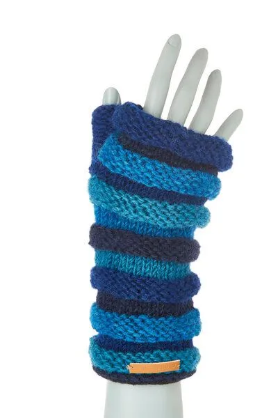 short'n'pietz short'n'pietz Schurwollhandstulpen in Streifenmuster, handgestrickt, Wollweiss antikbraun, – Produktbild 2 von 3