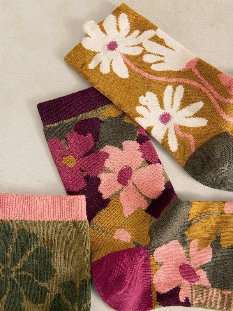 White Stuff 3er-Pack Socken mit Blumenmuster - 36-38, Grün multi, – Produktbild 2 von 2