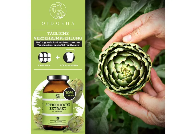 QIDOSHA Artischocken Kapseln 1800 mg mit 10 % Cynarin Hartkapsel, 1 er 240 St., 173.3 g, Leber-Galle-Komplex – Produktbild 2 von 5