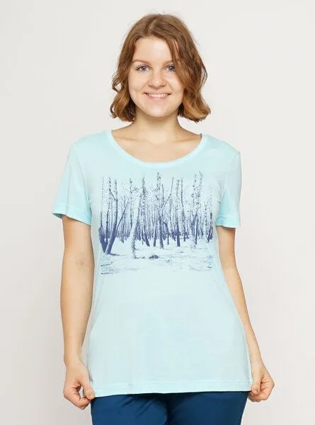 Peaces.bio - handbedruckte Biomode Peaces.bio - handbedruckte Biomode Lieber Wieder Shirt Woodland Damen, Hellblau, – Produktbild 2 von 3