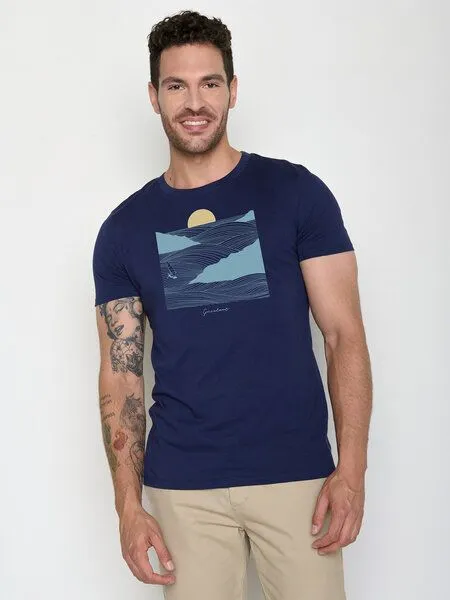 GreenBomb GREENBOMB Surf Cliff Guide - Sportliches T-Shirt aus Bio-Baumwolle / hochwertiger Print / GOTS / Fair & Vegan, Blau (marineblau), – Produktbild 1 von 4