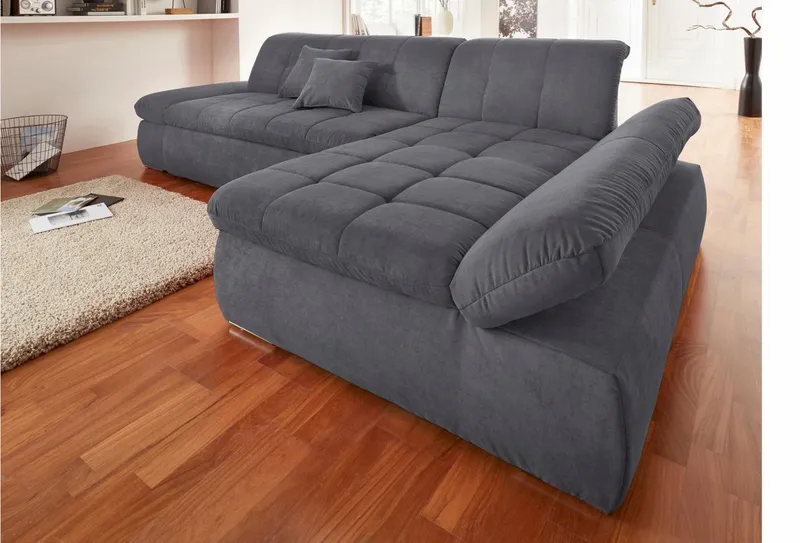 DOMO collection Ecksofa NMORIC XXL, 300x172x80cm, viel Platz, bequem, L-Form, wahlweise mit Bettfunktion und Armlehnverstellung, Grau, – Produktbild 2 von 8