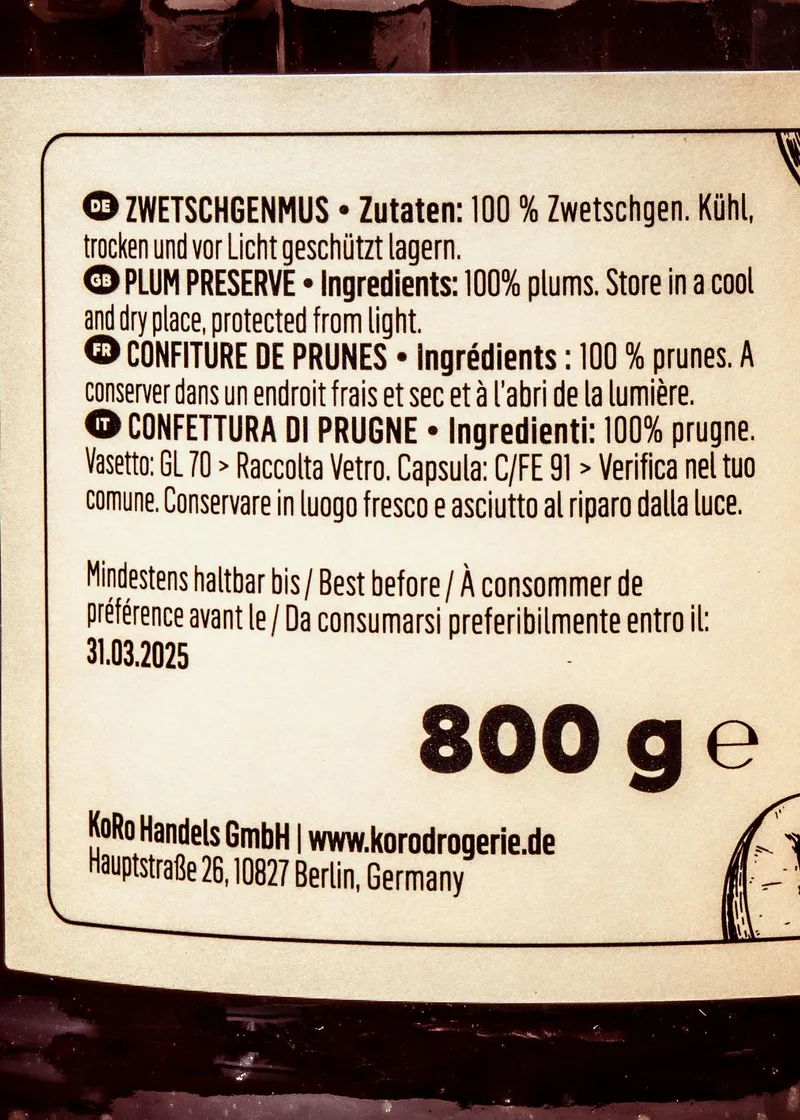 KoRo Zwetschgenmus 100 % Frucht 800 g – Produktbild 3 von 5