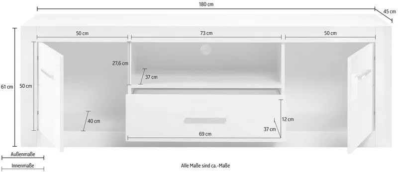 Home affaire Lowboard Bianco, TV-Unterteil, moderne Kommode, TV-Schrank in Weiß Hochglanz, zeitlos, ausreichend Stauraum, vielseitig einsetzbar, 180 cm breit, Weiß, – Produktbild 5 von 5