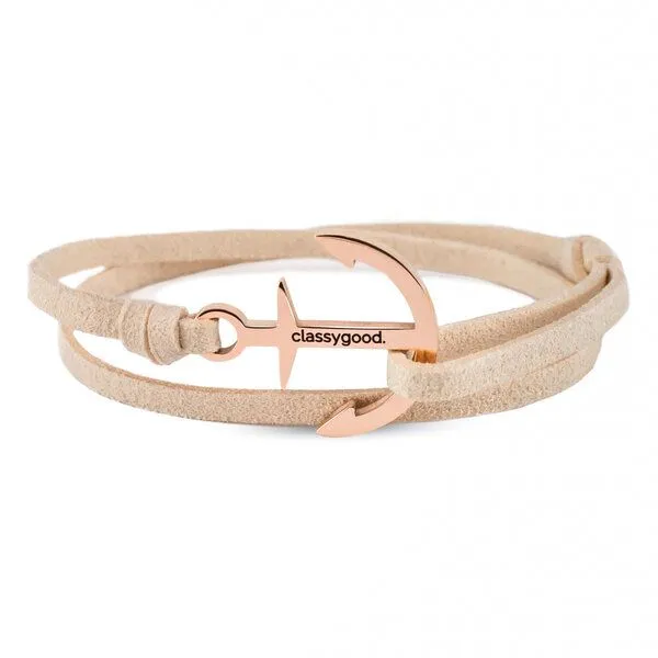 Classygood. Classygood. Anker Armband Edelstahl - Rosègold - Alcantara-Leder Band, Beige, – Produktbild 1 von 4
