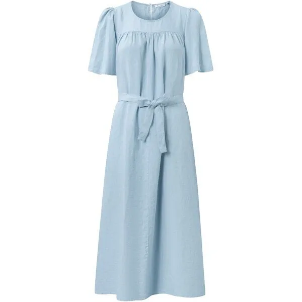 KnowledgeCotton Apparel KnowledgeCotton Apparel Kleid mit Bindegurt aus Bio-Leinen, Blau (asley blue), – Produktbild 4 von 4