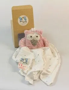Pat und Patty Pat und Patty Personalisertes Schmusetuch/ Schnuffeltuch, Greifling „Eule“, 100 % Baumwolle-kbA – Produktbild 2 von 4