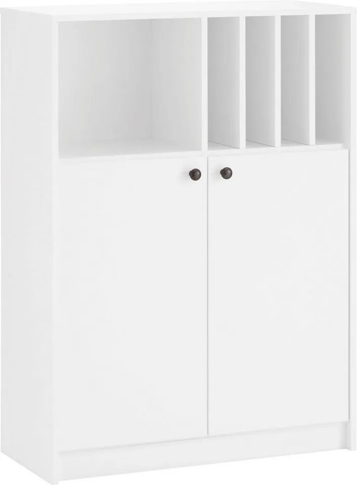 OTTO home Aktenschrank Licia viel Stauraum, 2 Türen und 5 offene Fächer, Weiß, – Produktbild 2 von 5