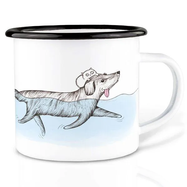 LIGARTI Emailletasse »Der Rettungsschwimmer« von LIGARTI | 300 oder 500 ml | handveredelt in Deutschland | Cup, Kaffeetasse, Emaillebecher, Camping Becher – Produktbild 1 von 1