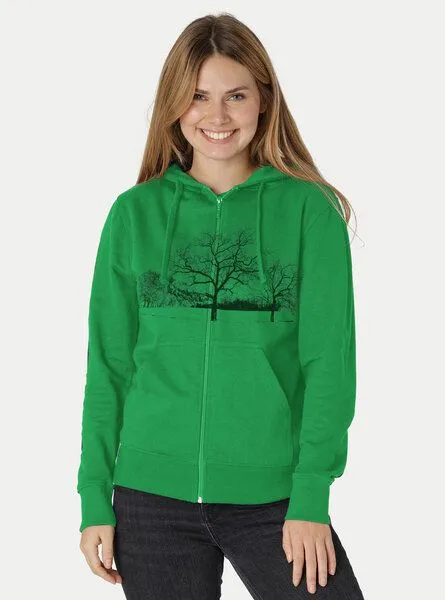 Peaces.bio - handbedruckte Biomode Peaces.bio - handbedruckte Biomode Zip-Hoodie Landscape Damen, Grün, – Produktbild 2 von 2