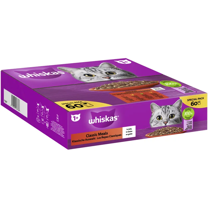 Whiskas Whiskas Portionsbeutel Multipack Special Pack 1+ Klassische Auswahl in Gelee 60 x 85g – Produktbild 1 von 1