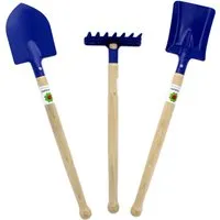 Glückskäfer Sandspielzeug Metall und Holz, Harke, Schaufel, Spaten 3-teilig blau Länge 30-39 cm – Produktbild 1 von 1