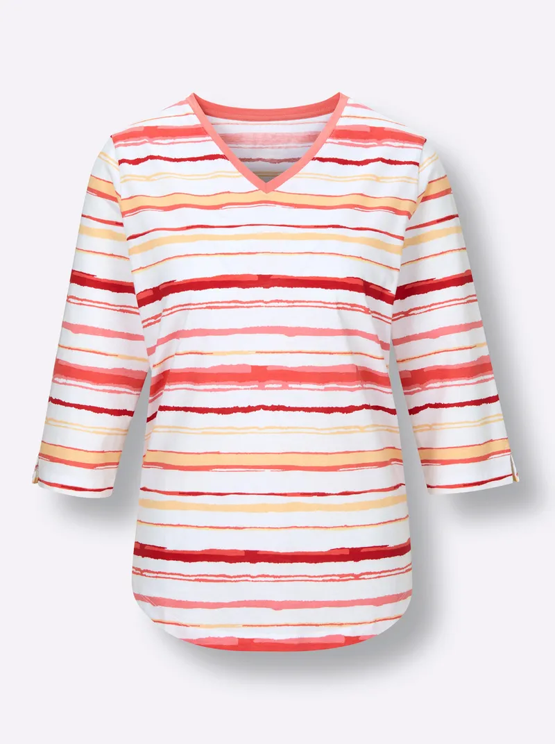 wäschepur Schlafanzugshirt, Flamingo-weiß-gestreift, – Produktbild 1 von 2