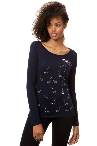 FellHerz FellHerz Damen Longsleeve Ankermädl Bio Fair, Navy, – Produktbild 4 von 4