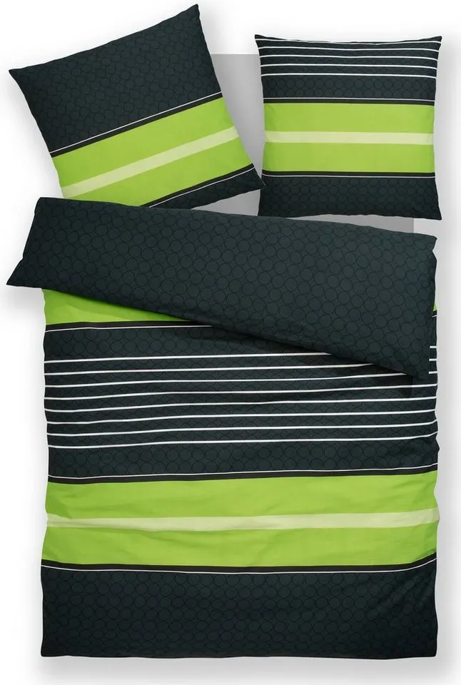 OTTO home Bettwäsche Circle in Gr. 135x200, 155x220 cm u.a. Bettwäsche-Set gestreift, Linon, 2 teilig, Bettwäsche aus Baumwolle mit Streifen-Design, moderne Bettwäsche, Grün, – Produktbild 2 von 6