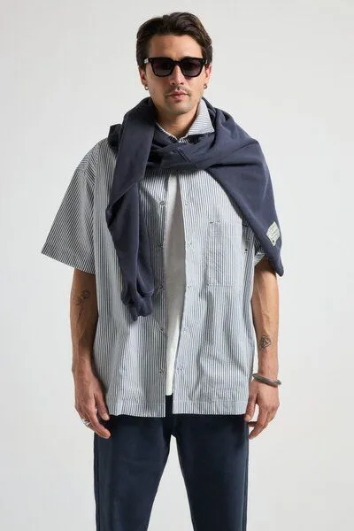 Trendsplant Trendsplant Mechanic Box Seaqual®Yarn S/S Shirt Indigo Stripes, Blau, – Produktbild 3 von 4