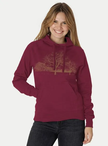 Peaces.bio - handbedruckte Biomode Peaces.bio - handbedruckte Biomode Damen Hoodie Landscape, Bordeaux, – Produktbild 2 von 2