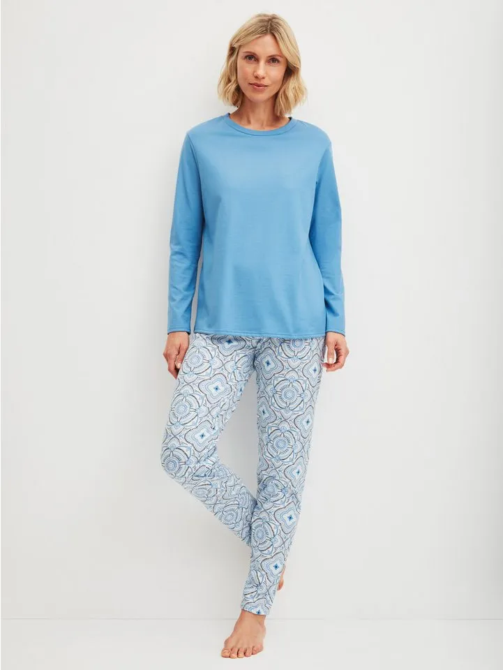 CALIDA CALIDA Schlafanzug Cotton Special (2 tlg) Langarm, bequem, Baumwolle, Rundhals-Ausschnitt, Blau, – Produktbild 2 von 5