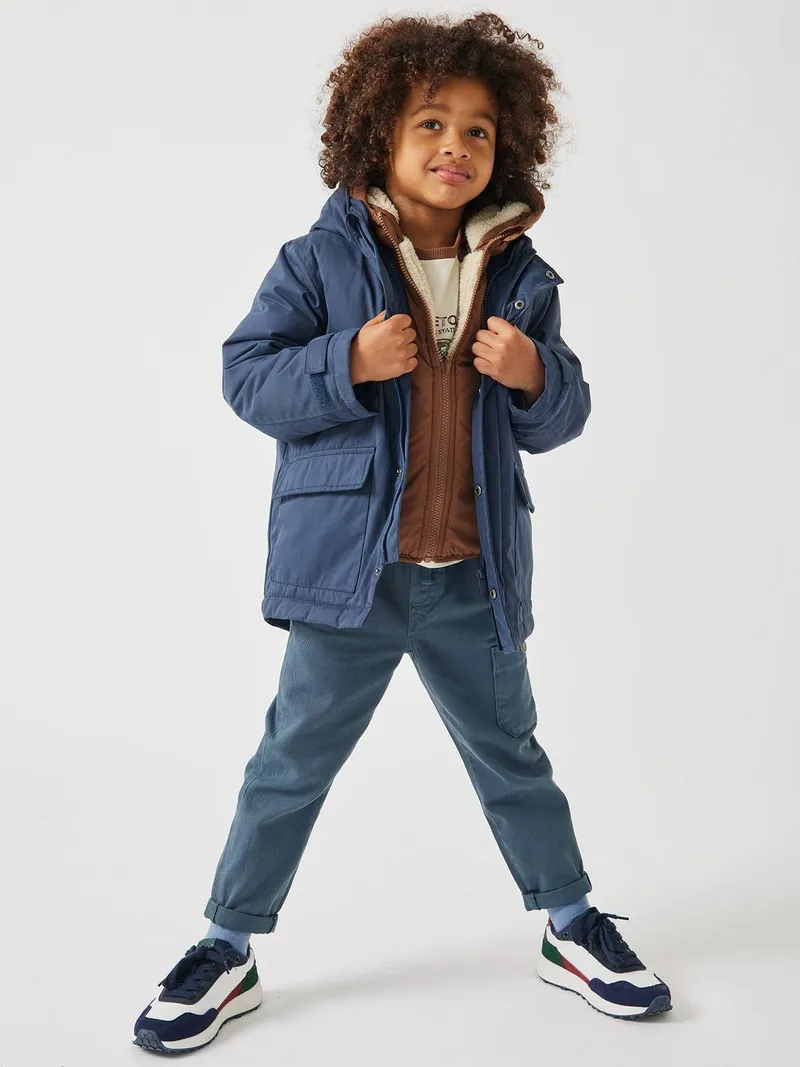 Vertbaudet Vertbaudet Jungen 3-in-1-Jacke mit Polyester, Dunkelblau/braun, – Produktbild 2 von 4