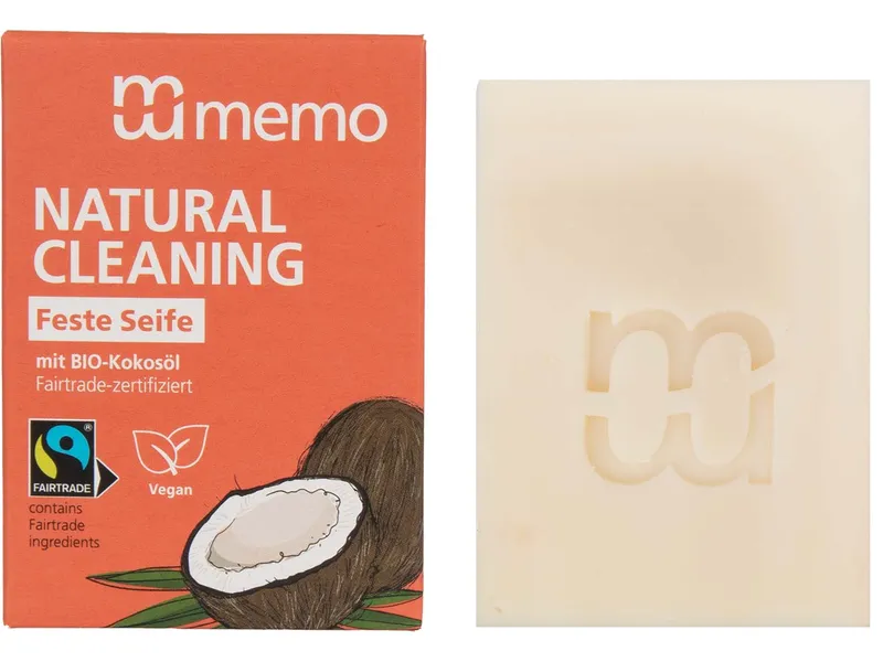 Memo memo Feste Seife 'NATURAL CLEANING' mit Bio-Kokosöl, 80 g – Produktbild 1 von 2