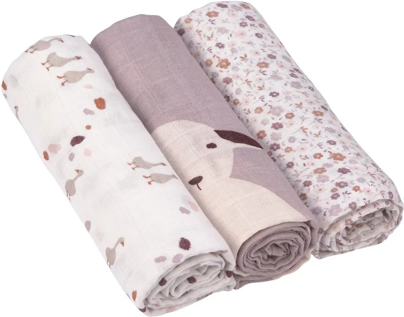 Lässig Lässig Stoffwindeln Tini Farmer, Mulltuch-Set L, Flowers Lilac (Set, 3-St), PETA-approved vegan, Lila|weiß, – Produktbild 1 von 5