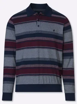 marco donati Langarm-Poloshirt dunkelblau-bordeaux-gestreift – Produktbild 1 von 1