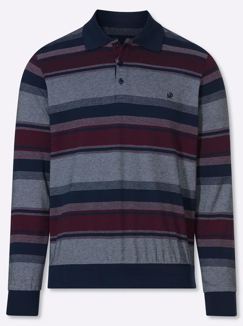 marco donati Langarm-Poloshirt dunkelblau-bordeaux-gestreift, Dunkelblau-bordeaux-gestreift, – Produktbild 1 von 2