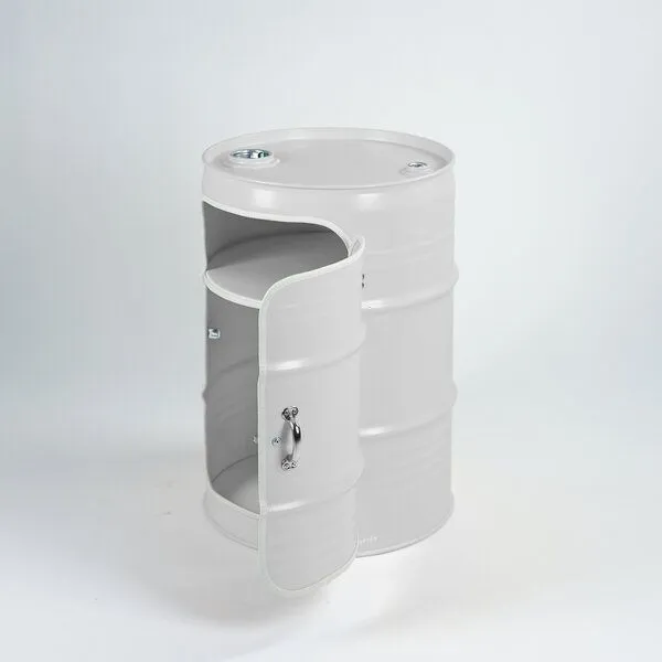 Lockengelöt Lockengelöt Minibar mit Tür aus einem kleinen Ölfass, Weissweiss, – Produktbild 3 von 4