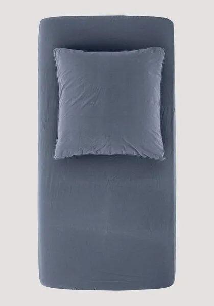 hessnatur hessnatur Perkal Spannbettlaken aus reiner Bio-Baumwolle, Stahlblau, – Produktbild 4 von 4