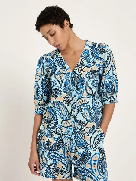 LANIUS LANIUS 3/4 Arm Bluse (GOTS) aus Bio-Leinen, Print paisley mint, – Produktbild 1 von 4