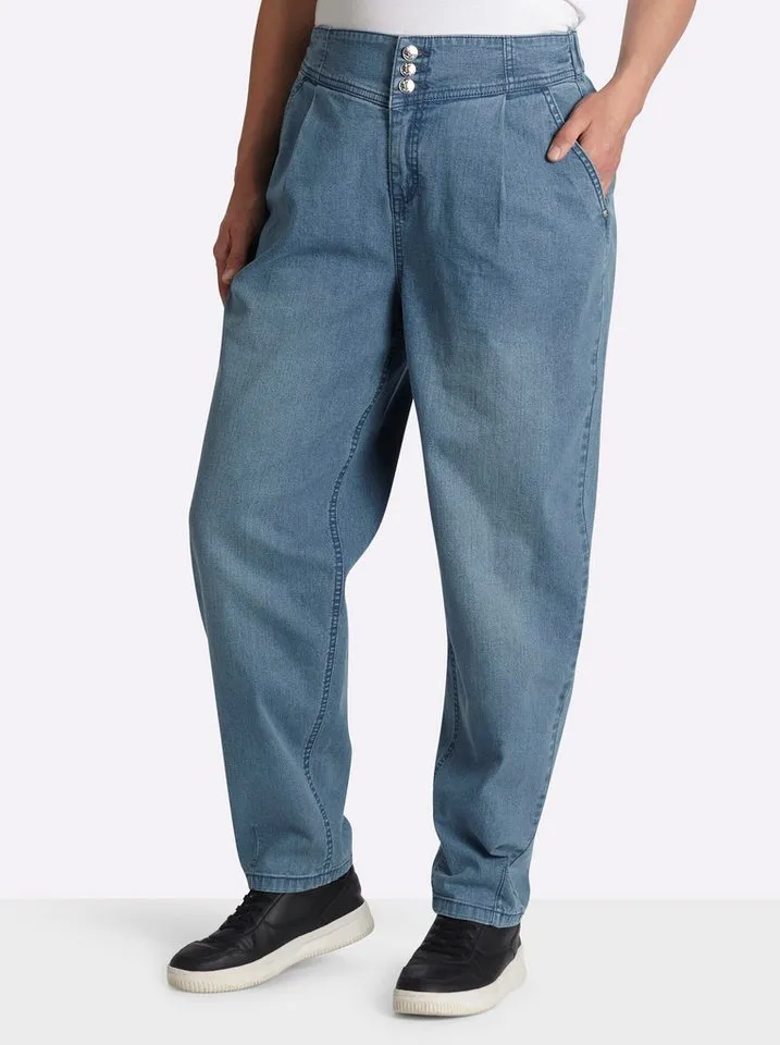 sheego sheego Bequeme Jeans Jeans erhöht, Blau, – Produktbild 1 von 5