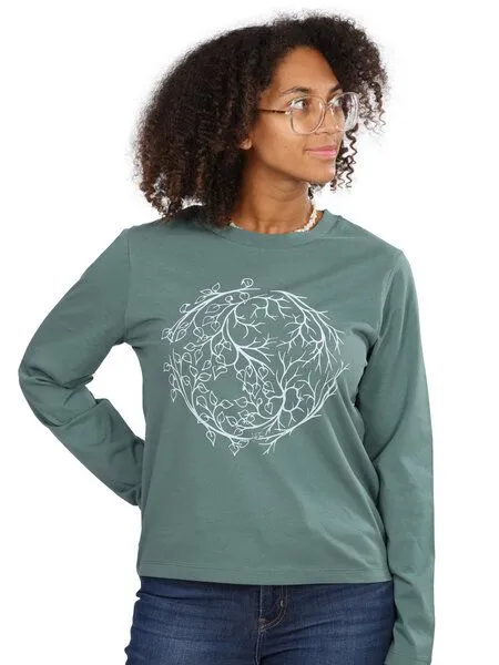 Life-Tree Life-Tree Longsleeve aus Biobaumwolle Fairwear für Damen YinYang, Grün, – Produktbild 1 von 5