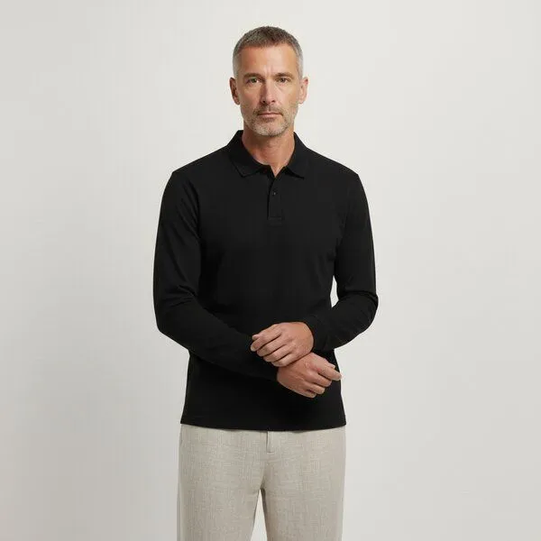 YTWOO YTWOO Herren Piqué-Polo Langarm, Schwarz, – Produktbild 2 von 3