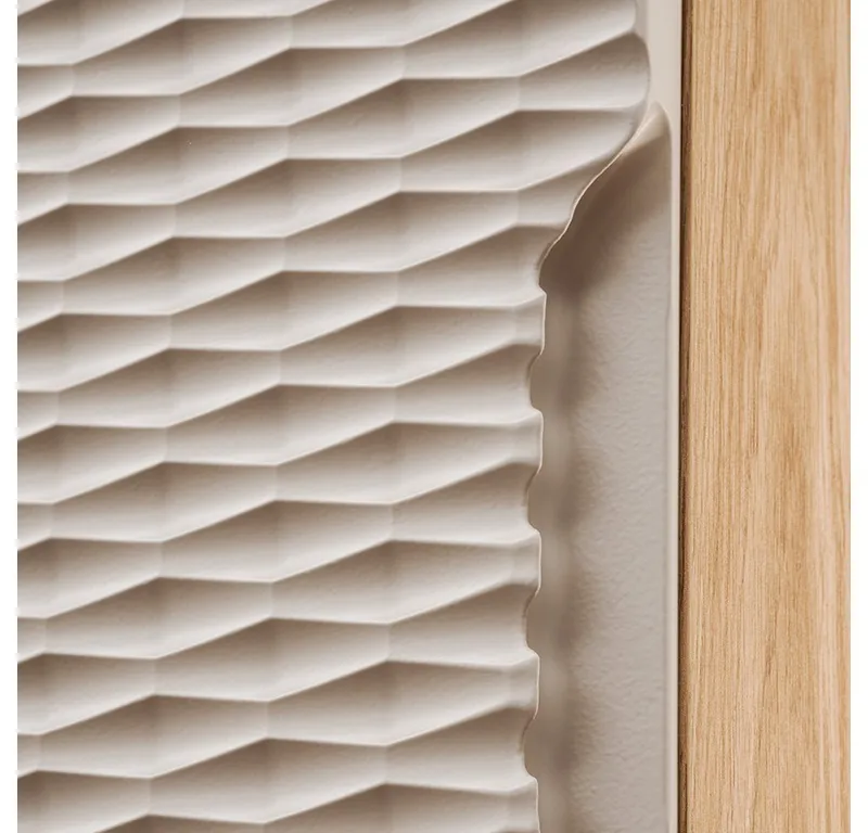 Lomadox Hochschrank OLUO-56-BEIGE Badschrank, 1-türig, Eiche mit beige, 3D-Struktur, Braun, – Produktbild 2 von 4