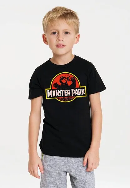 LOGOSH!RT LOGOSH!RT Sesamstrasse Krümelmonster Monster Park Bio T-Shirt Kinder, Schwarz, – Produktbild 3 von 4