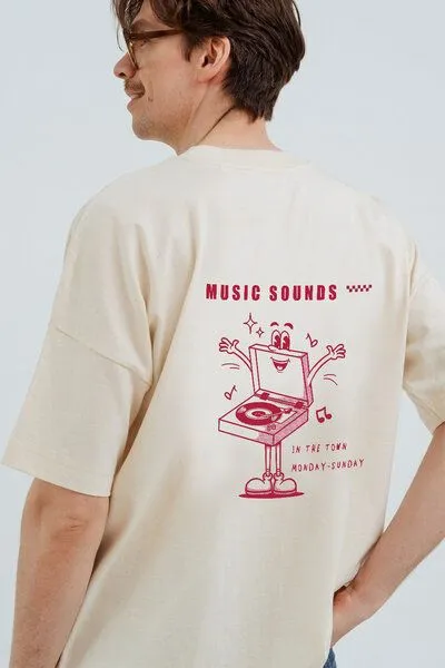 Kultgut Kultgut Artdesign - Hochwertiges Oversizeshirt 100% Biobaumwolle / Music Sounds, Natur, – Produktbild 3 von 4