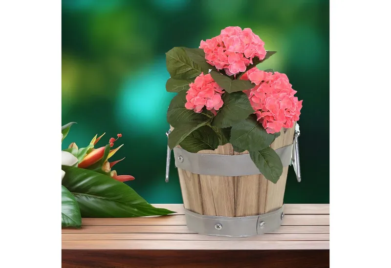colourliving Pflanzkübel Pflanztopf rund mit Griffen, FSC Akazienholz, Blumenkästen aus Holz, integriertes Entwässerungsloch, metallverstärkte Konstruktion – Produktbild 4 von 5