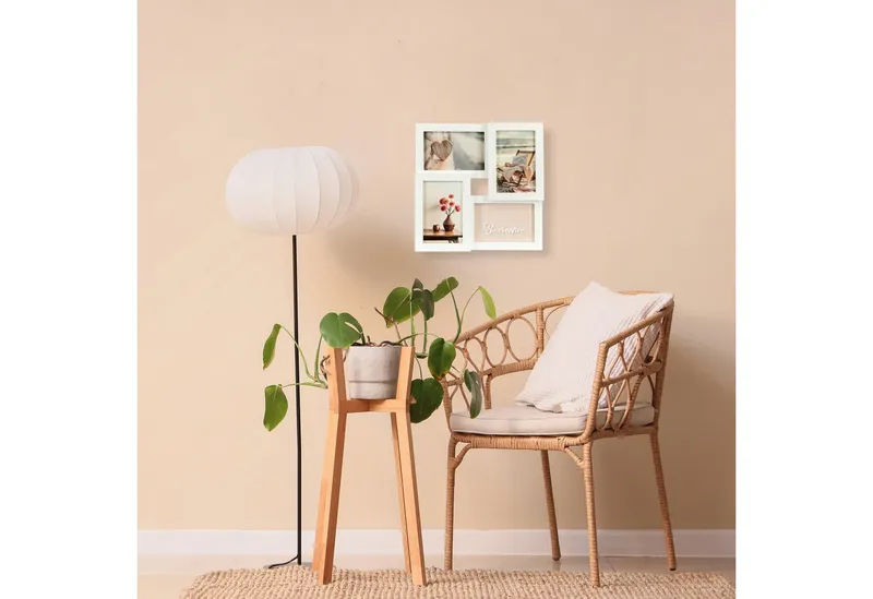 queence Bilderrahmen Collage Rahmen 3D Holz in weiß, für 4 Bilder (1 St), Platz für 4 Fotos in 10x15cm, Weiß, – Produktbild 5 von 5