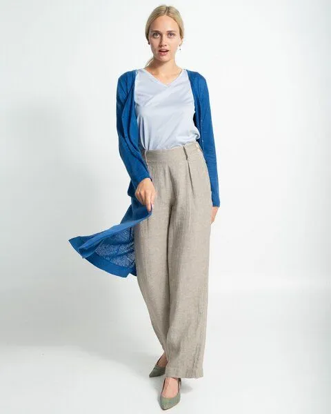 Alma & Lovis Alma & Lovis Leinen-Strickmantel mit Bindegürtel | Linen Coat, Blau, – Produktbild 2 von 4