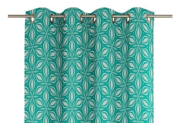 Nature by Adam Nature by Adam Vorhang aus 100% Bio-Baumwolle - Made in Germany - Retro Floret, Petrol, – Produktbild 5 von 7