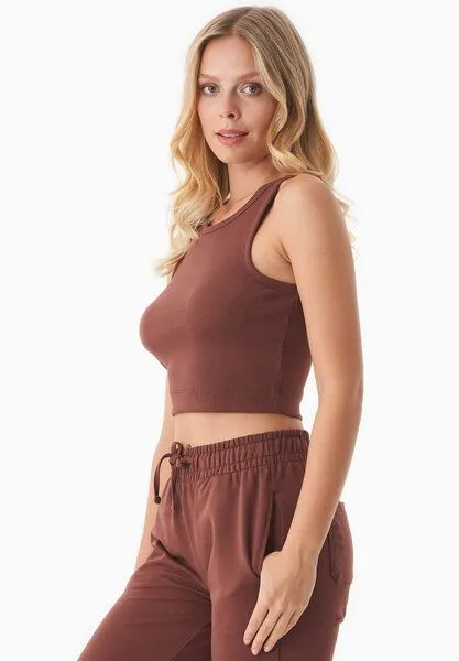 ORGANICATION ORGANICATION SONNIA | Cropped Rib Top aus Bio-Baumwolle, Coffee brown, – Produktbild 3 von 4