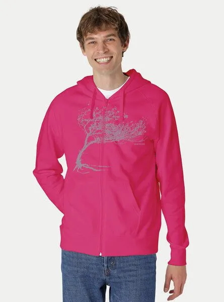 Peaces.bio - handbedruckte Biomode Peaces.bio - handbedruckte Biomode Bio Herren-Zip-Hoodie Windy Tree, Pink, – Produktbild 3 von 3