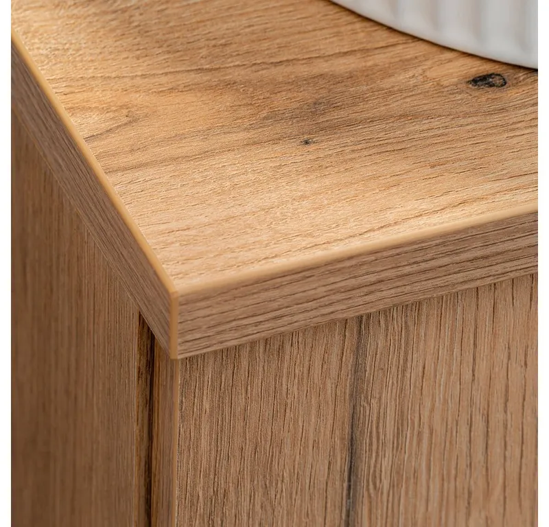 Lomadox Doppelwaschtisch NEWPORT-56-OAK, 160cm, in Eiche, Metallgriffe Chrom glänzend, Braun, – Produktbild 2 von 5