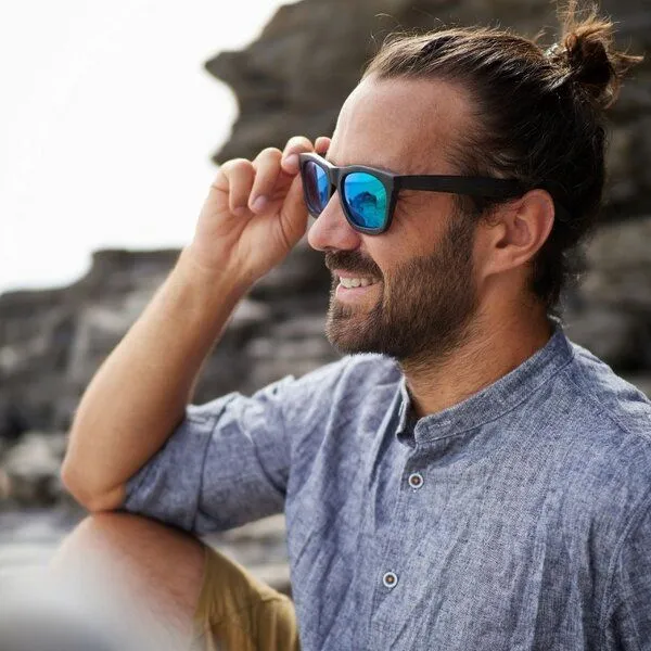 pandoo pandoo Bambus Sonnenbrille Unisex | polarisiert & UV400 | Blau | Türkis | Orange, Orange, – Produktbild 4 von 7