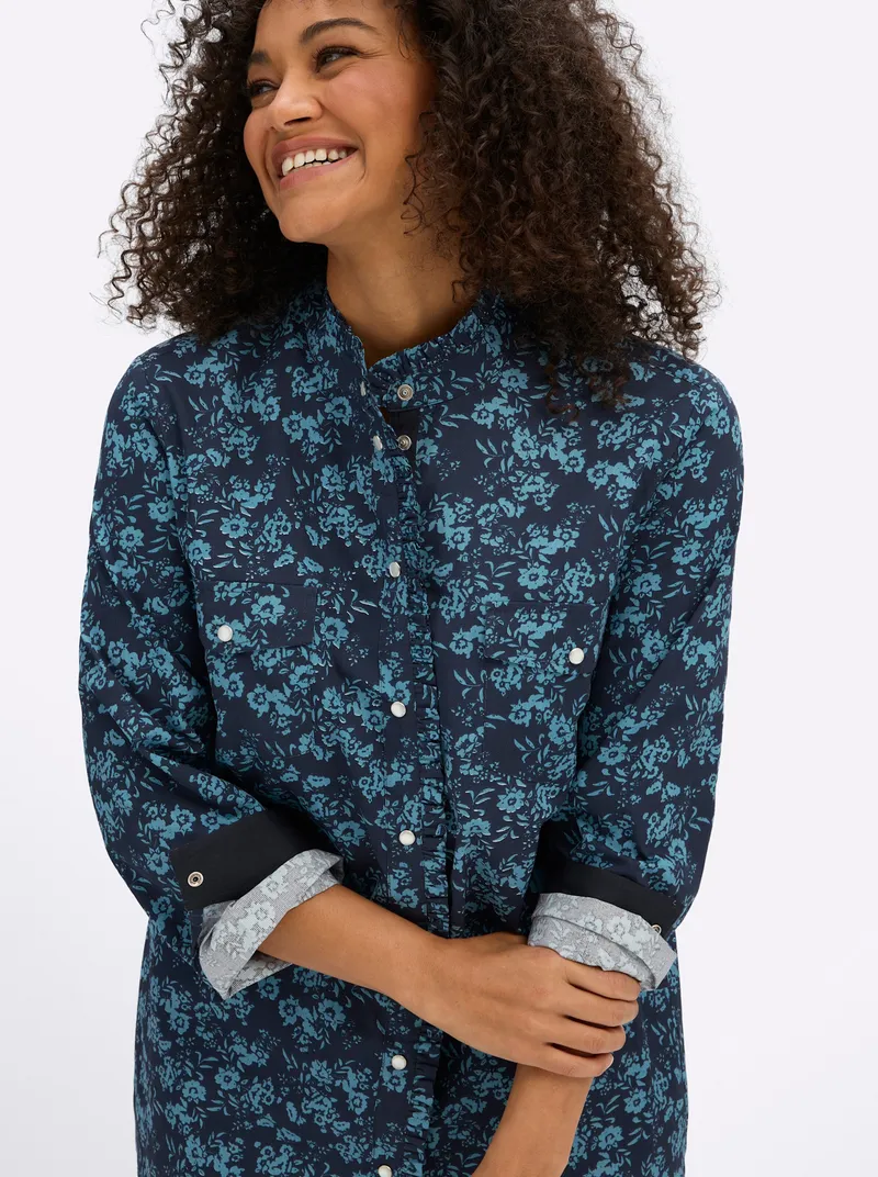 sheego by Joe Browns Druckbluse, Dunkelblau-aquamarin-gemustert, – Produktbild 2 von 2