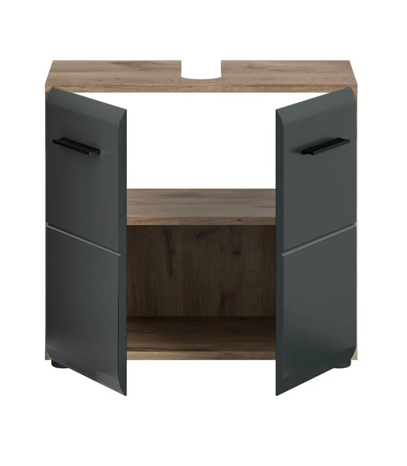 furnling Waschbeckenunterschrank Ivy Badunterschrank mit 2 Türen & Ausschnitt, MDF Front, Stauraumschrank, Schwarz, – Produktbild 4 von 5
